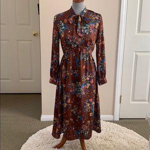 ZARA- brown satin floral secretary dress